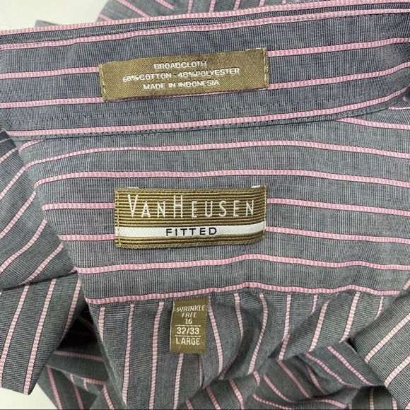 Van Heusen Men’s Fitted Gray Pinstriped Dress Shirt 16 Large - Picture 4 of 7